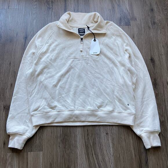 Prana Cozy Up Pullover Women's M Canvas Heather 1/4 Zip Sweater Tencel Hemp - Picture 3 of 10